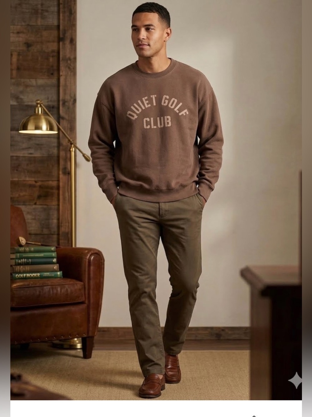 Quiet Golf Club Men's Size XL Brown Crewneck Sweatshirt Fall Winter Cotton